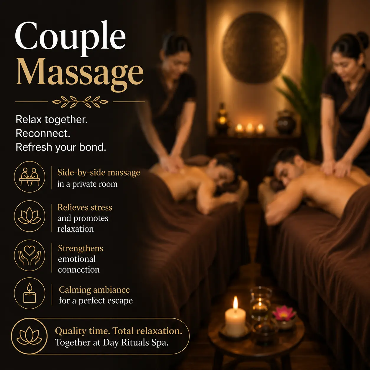 Couple massage therapy at Day Rituals Spa near Sahakarnagar